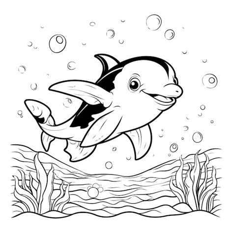 Malbuch für Kinder Delfin im Meer Vektorillustration Premium Vektor