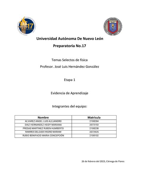 Equipo Ev Tsf Evidencia Temas Selectos De Fisica Universidad