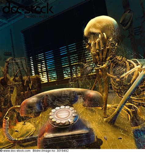 Skeleton Waiting For Dusty Phone To Ring Rights Managed Image Doc