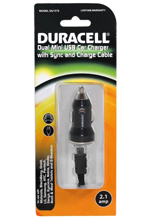 Duracell Dual Mini Usb Car Charger With Sync And Charge Cable Du1576