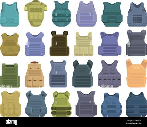 Bulletproof Vest Icons Set Cartoon Vector Armor Body Bodyguard Vest