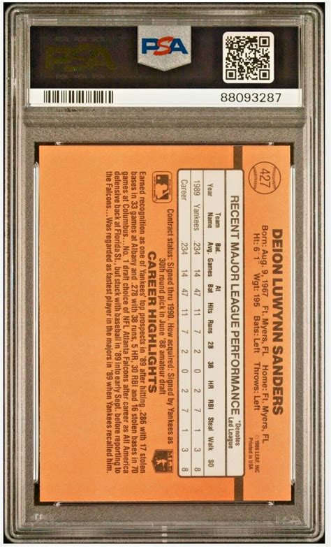 1990 Donruss 427 Deion Sanders Rookie Card PSA 9 MINT New York