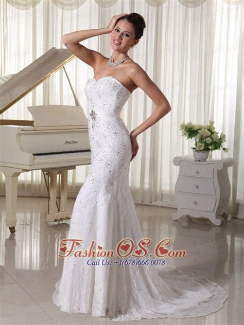 Sweetheart Court Train Sheath Wedding Gowns With Beading Over Bodice