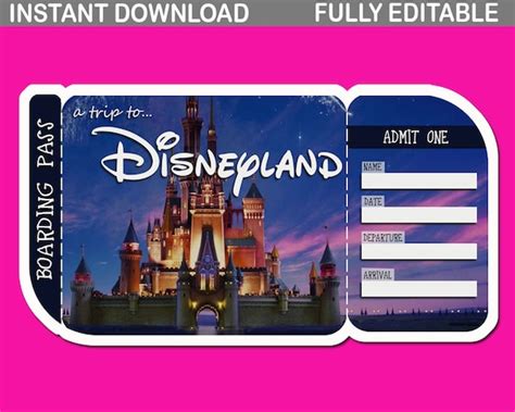 Disneyland Boarding Pass Disneyland Ticket Printable Etsy