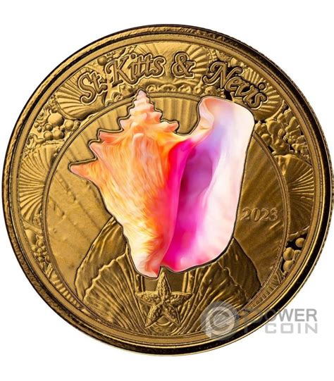 St Kitts And Nevis Conch Shell Ec Oz Gold Coin Eastern Caribbean