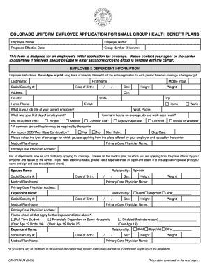 Fillable Online Colorado Uniform Employee Application Small Group