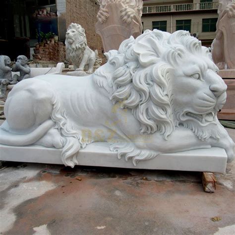 Stone Carving Large White Marble Lying Sleeping Lion Statue Sculpture