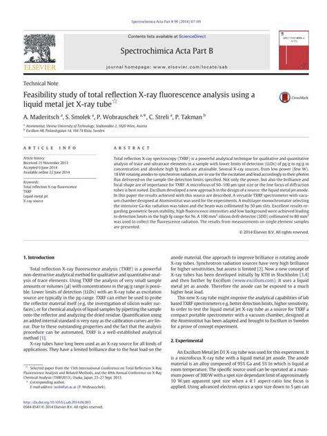 PDF Feasibility Study Of Total Reflection X Ray Fluorescence Analysis