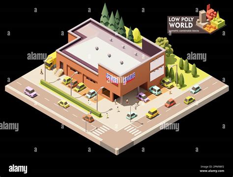 Vector isometric supermarket building. Grocery store building exterior ...