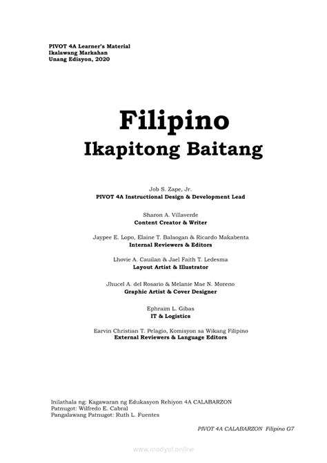 Filipino Modyul Para Sa Ikalawang Markahan Pivot Grade Modules