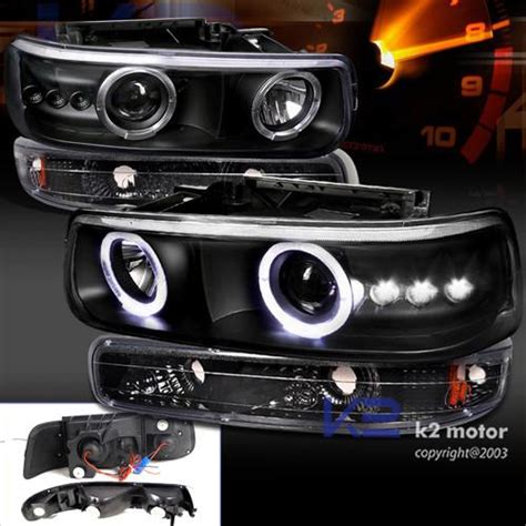 Buy 99 02 SILVERADO HALO LED BLACK PROJECTOR HEADLIGHTS BUMPER LAMPS