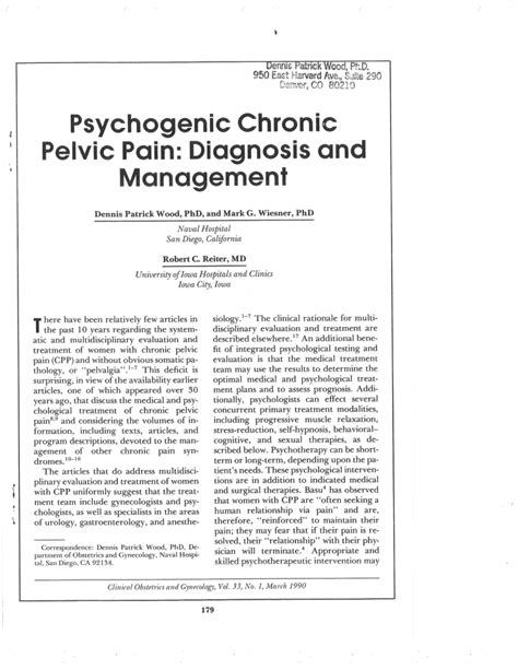 (PDF) Psychogenic Chronic Pelvic Pain: Diagnosis and Management