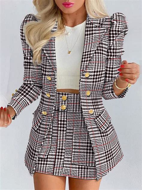 Frauen Vintage Büro Rock Zwei Stück Set Elegante Weibliche Jacke Und