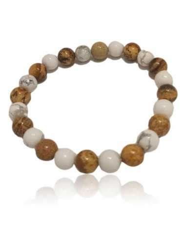 Bracelet Jaspe Paysage Howlite Blanche Pierres Boules 8 Mm