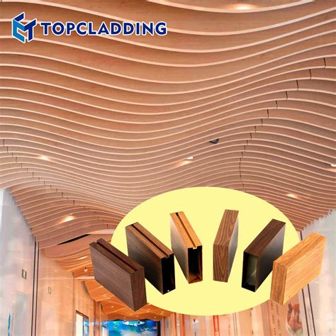 Curved Modern Wooden Grain Suspended U Shaped Art False Metal Baffle