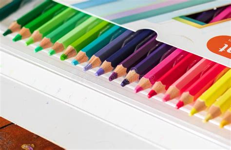 Multi Colored Pencils In Box On White Stock Image Image Of Education