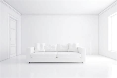 Premium Ai Image Stark White Room With White Modern Sofa