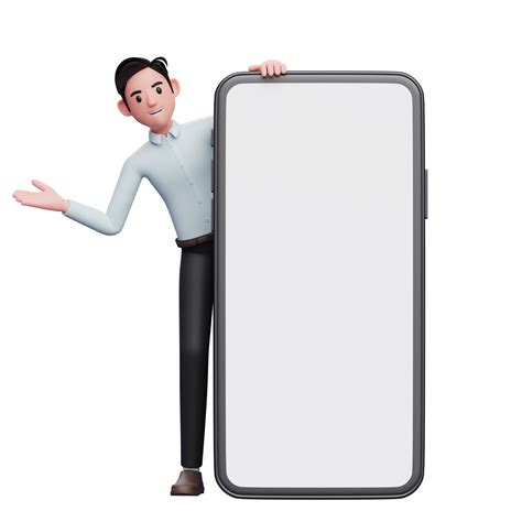 Businessman Appears From Behind A Big Phone D Illustration Of