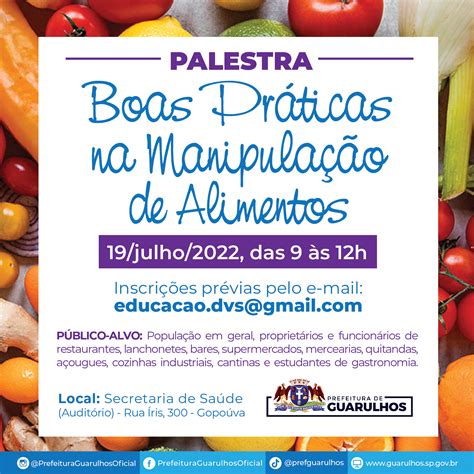 Palestra sobre boas práticas em manipulação de alimentos acontece nesta