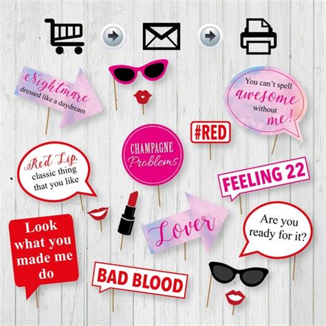 Taylor Swift Photo Booth Printable Props Taylor Swift Quotes Etsy