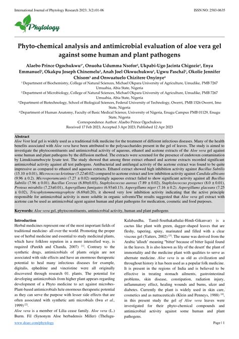 Pdf Phyto Chemical Analysis And Antimicrobial Evaluation Of Aloe Vera