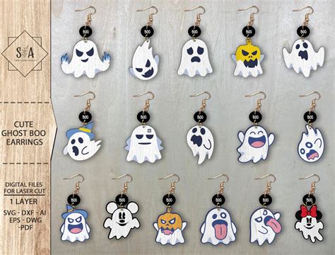 Boo Ghost Earrings Bundle Svg Cute Boo Ghost Halloween Earring