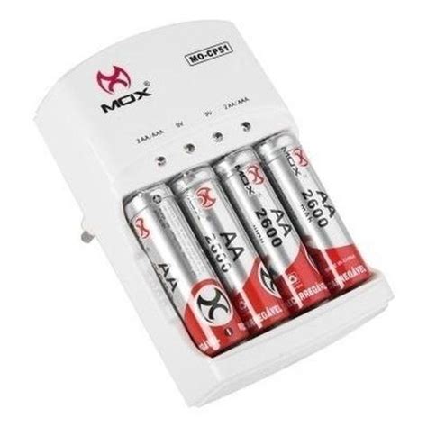 Carregador De Pilhas Mox 4 Pilhas Aa 2600mah Mo Cp51 Carregador