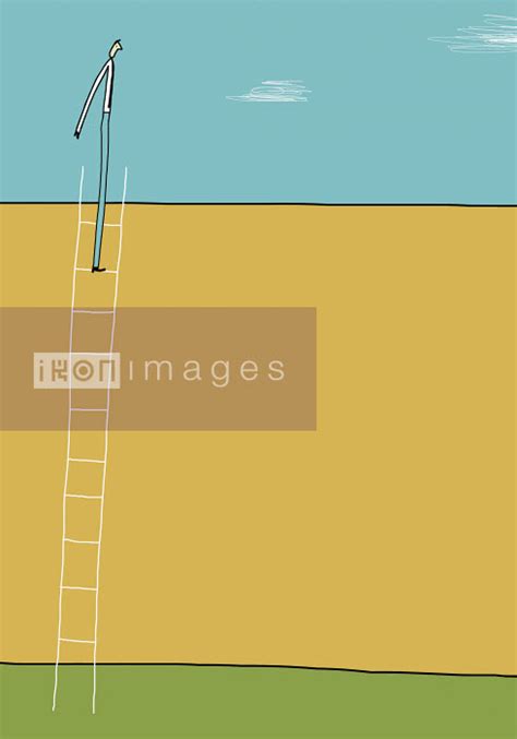 Stock Illustration Of Businessman At Top Of Ladder Above Wall Ikon Images