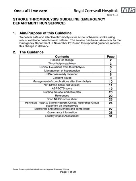 Fillable Online Rcht Nhs Stroke Thrombolysis Guideline Emergency Run