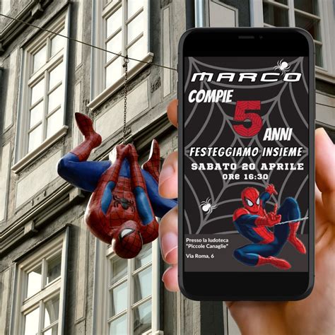 Spiderman Invito Compleanno Digitale Partecipazione Compleanno Bimbo