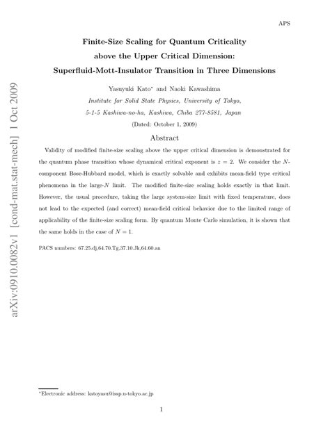 Pdf Finite Size Scaling For Quantum Criticality Above The Upper Critical Dimension Superfluid