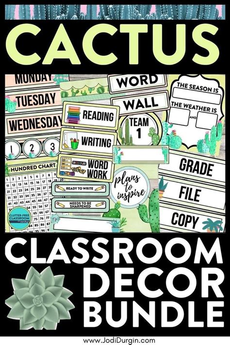 Cactus Classroom Theme Decor Bundle Editable Printable Decorations Teacher Organization