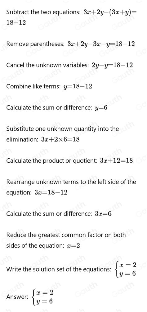 Solved Solve The Simultaneous Equations 3x 2y 18 3x Y 12 [algebra]