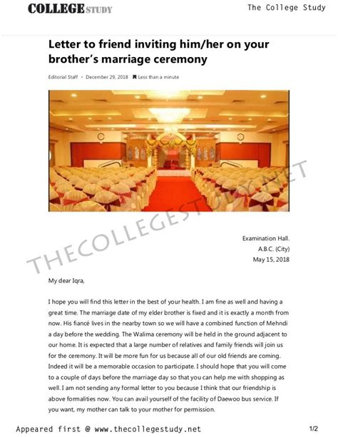 38 Letter To Friend Inviting Him Her On Your Brothers Marriage Cerem…