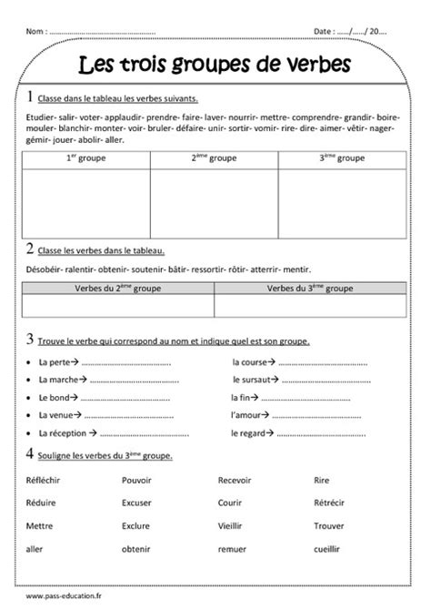 Trois groupes de verbes Ce2 Exercices corrigés Pass Education Hot Sex