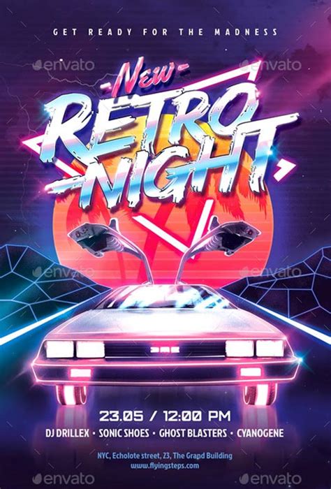 Download the 80`s New Retro Night Party Flyer Template for Photoshop