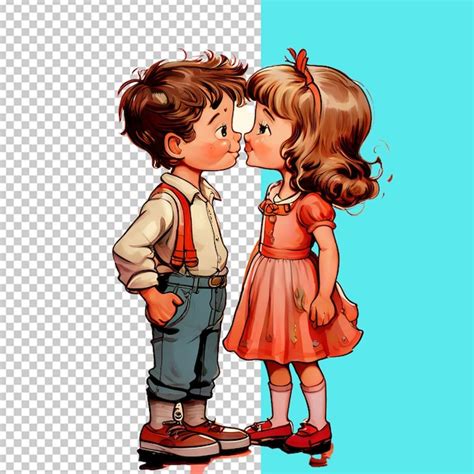 Premium PSD | Cartoon illustration of a kiss between two young kids