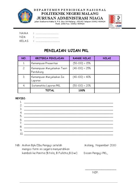 Format Penilaian Pkl Smk Format Penilaian Sidang Prakerin Pdf Form Kriteria Penilaian Sidang