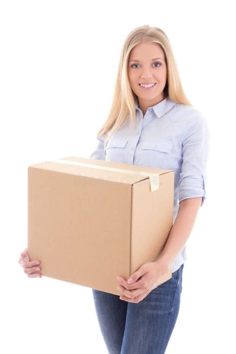 Portrait Of Business Woman Holding A Box With Her Belongings Stock