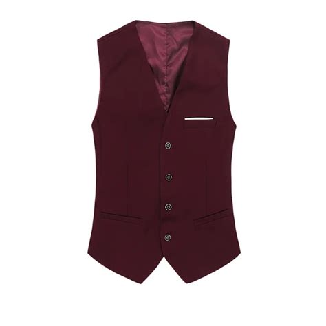 New Mans Blazer Vests Wine Red Solid Autumn Suits Cotton Business