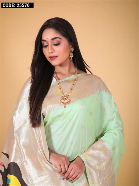 Pista Green Color Paithani Silk Saree With Zari Weaving Work