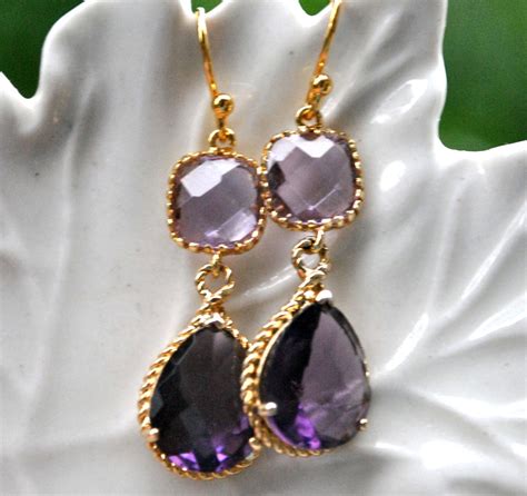 Purple Earrings Lavender Glass Teardrop 14k Gold By Alejandracc