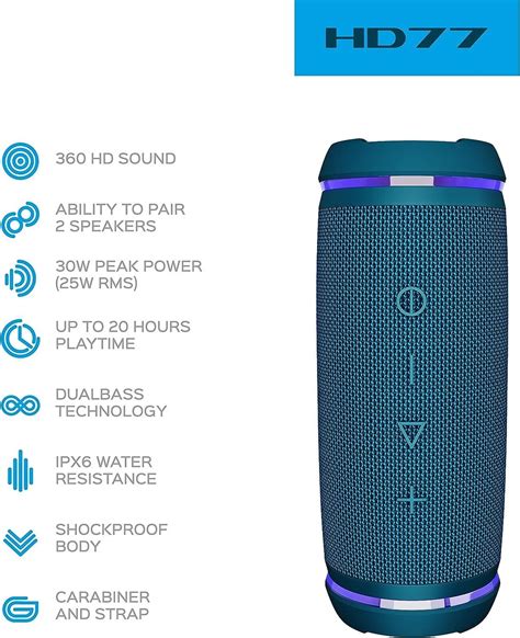 TREBLAB HD77 Blue Bluetooth Portable Speaker 360 HD Surround Sound