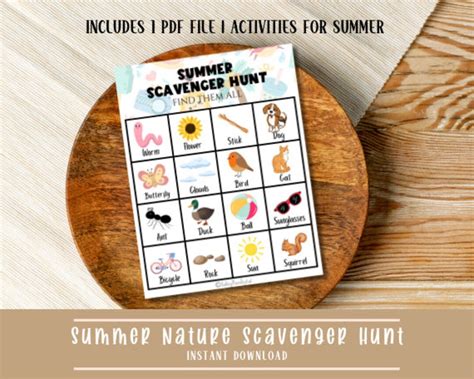 Summer Nature Scavenger Hunt For Kids Printable Instant Download