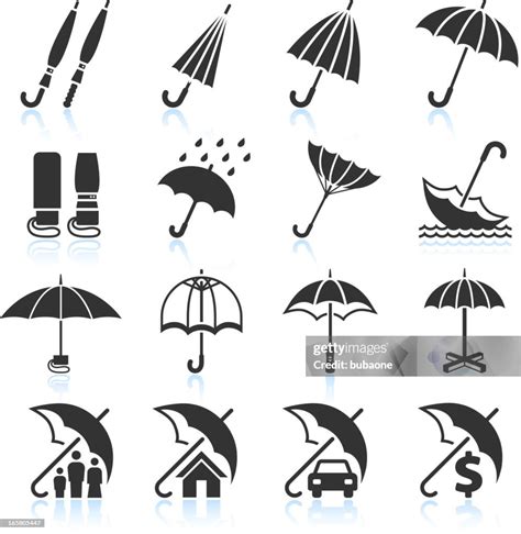 Rain Umbrella Protection And Insurance Royalty Free Vector Icon Set