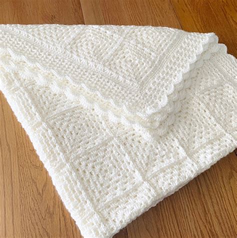 Crochet White Afghan Baby Blanket Soft And Silky Afghan Granny