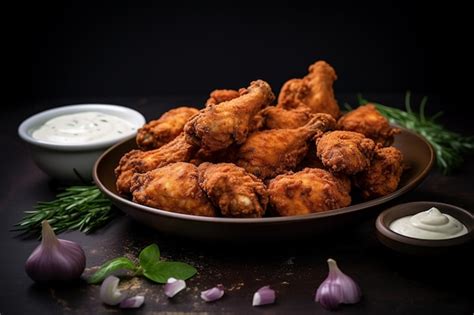 Premium Photo Garlic Fried Chicken With Dip