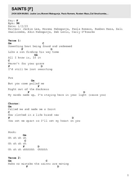 Saints Chords Pdf Vox Gen Praisecharts