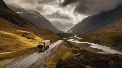 Un Cami N Circulando Por Una Carretera Con Monta As Al Fondo Foto Premium