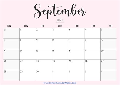 Calendar sept 2025 printable cute
